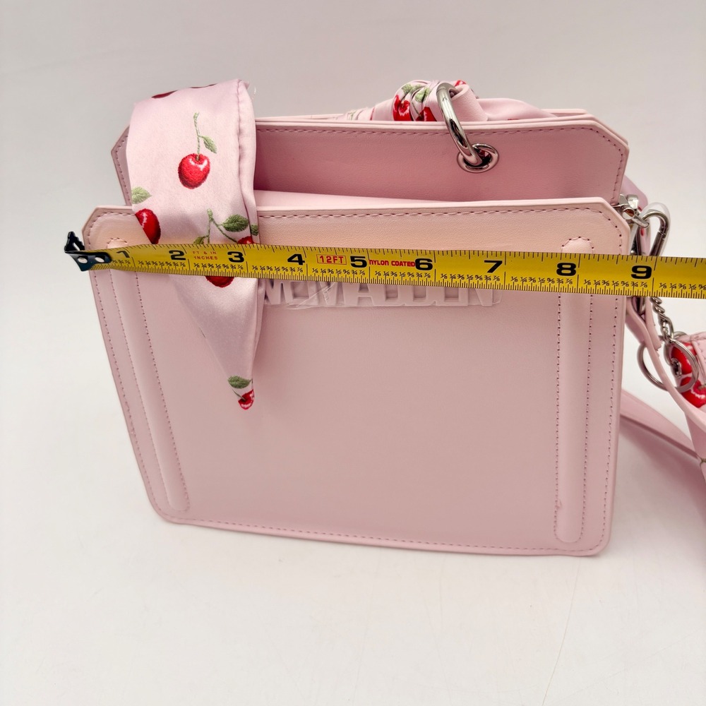 Steve Madden Bevelyn Pink Crossbody Bag Cherry Scarf Handle & Card Holder - Picture 9 of 15